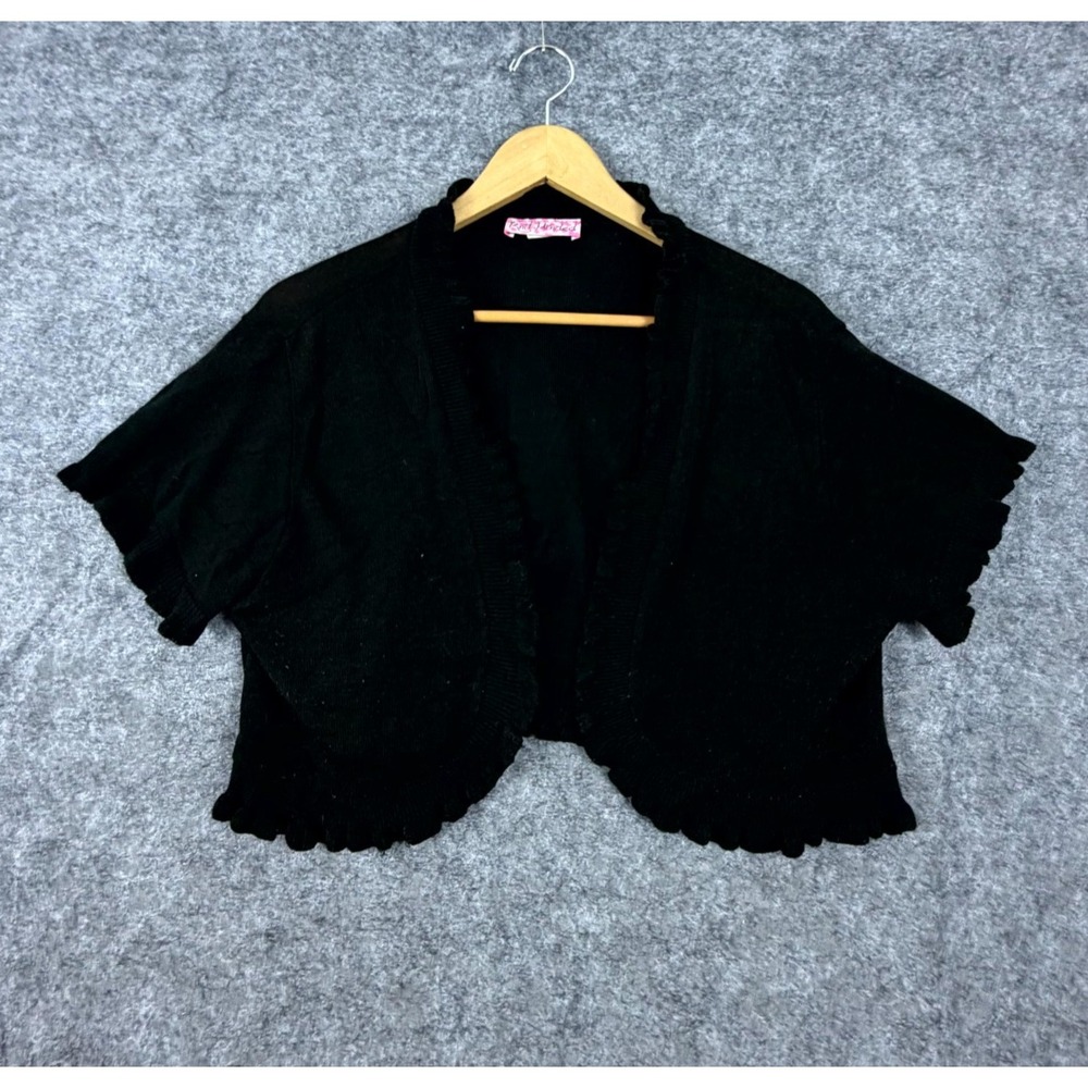 Knit Minded Bolero Sweater Womens 2X Black Acrylic Open Front Ruffle Y2K Jacket